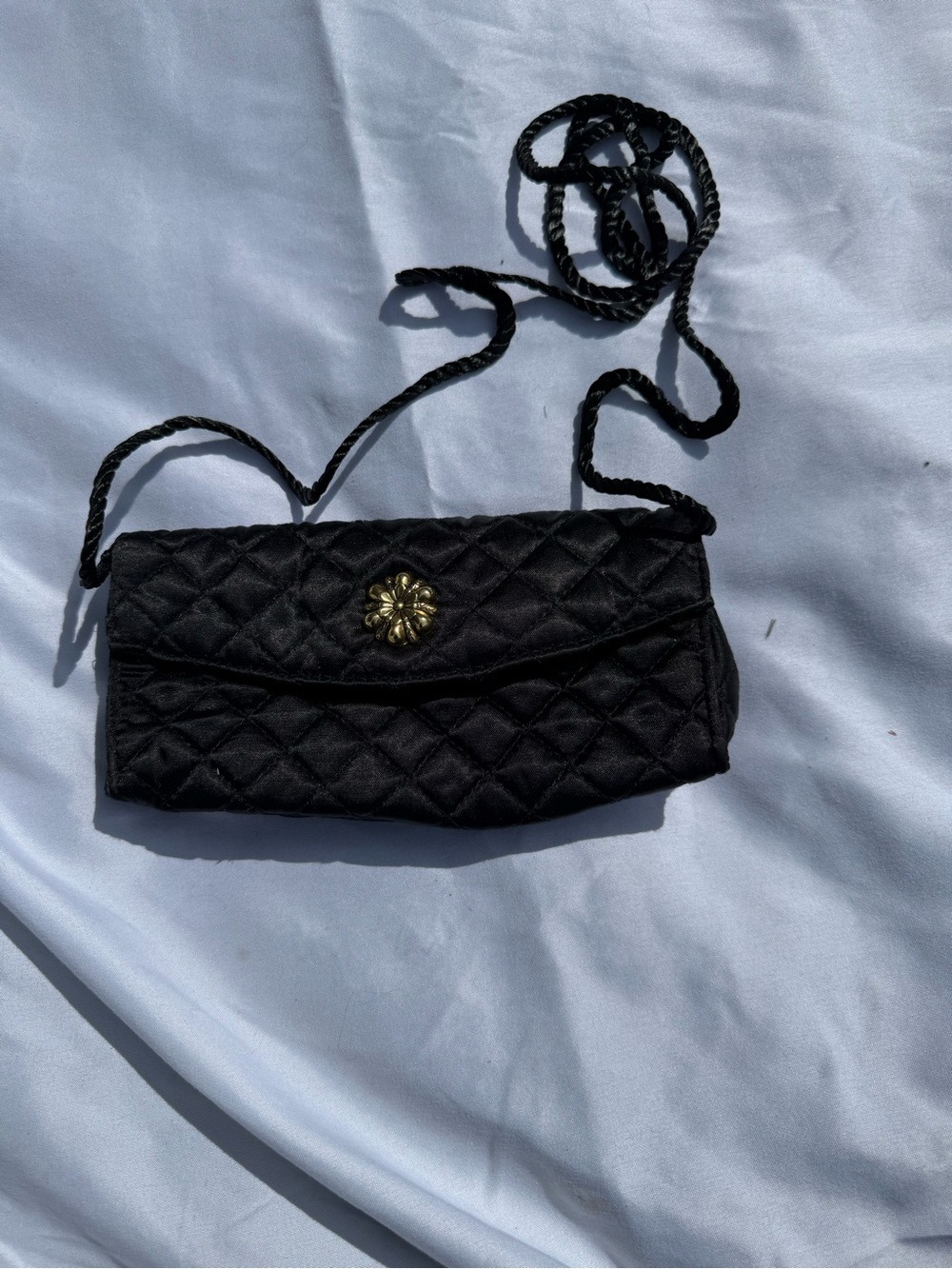 Quilted Black Crossbody Shoulder Bag with Gold Accent